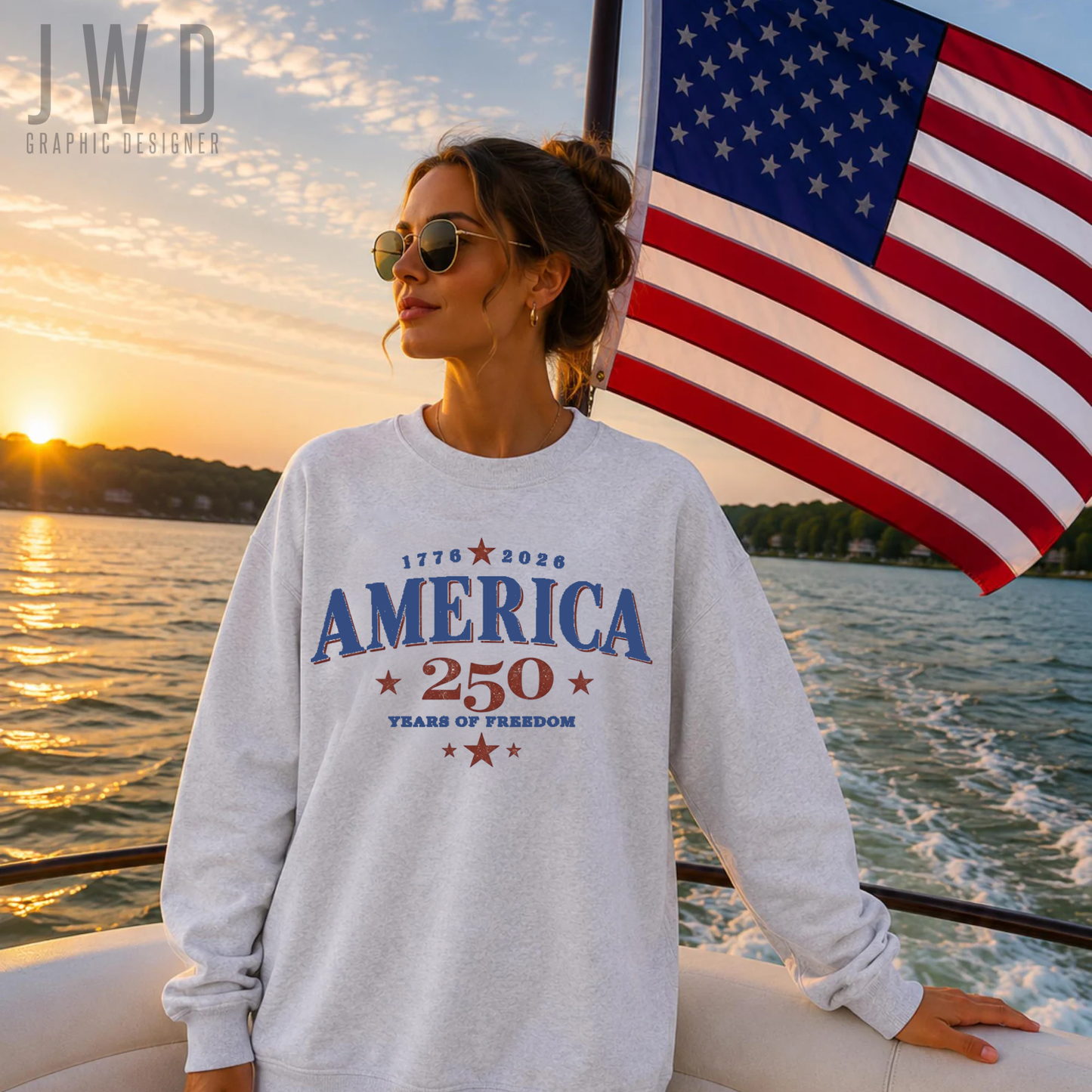 *AMERICA TURNS 250 GILDAN ASH GREY SWEATSHIRT - YOUTH + ADULT UNISEX SIZES