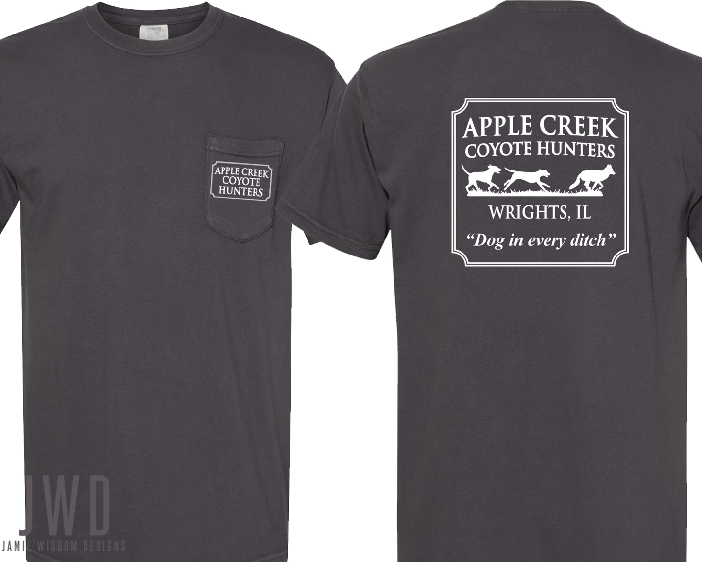 Apple Creek Coyote Hunters - Comfort Colors Unisex Adult Pocket T-Shirt - Graphite Color