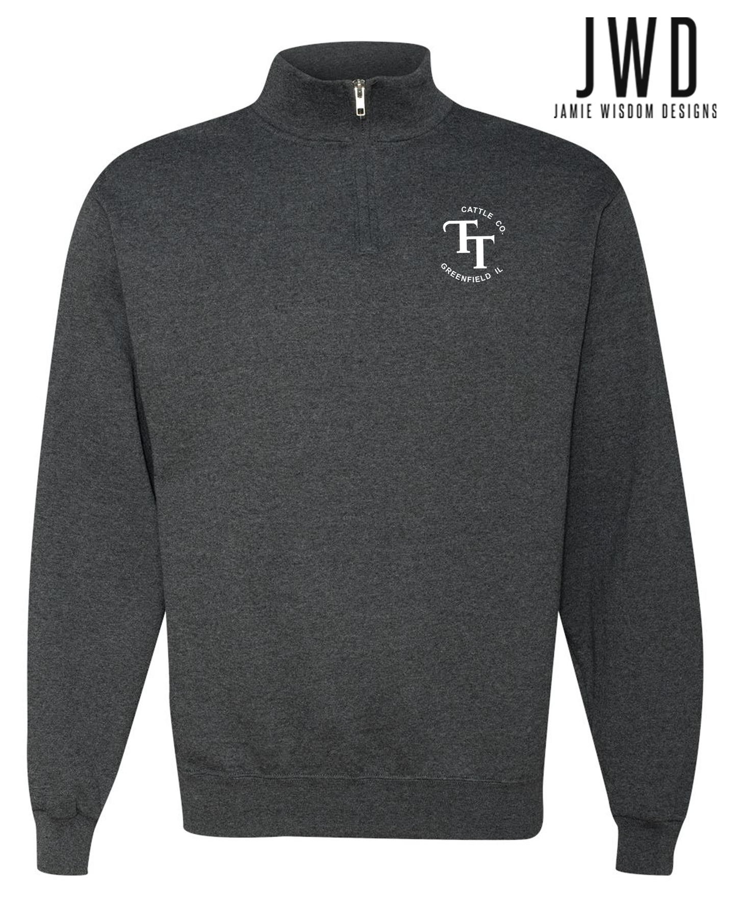 TT CATTLE CO_JERZEES ADULT UNISEX BLACK HEATHER 1/4 ZIP PULLOVER