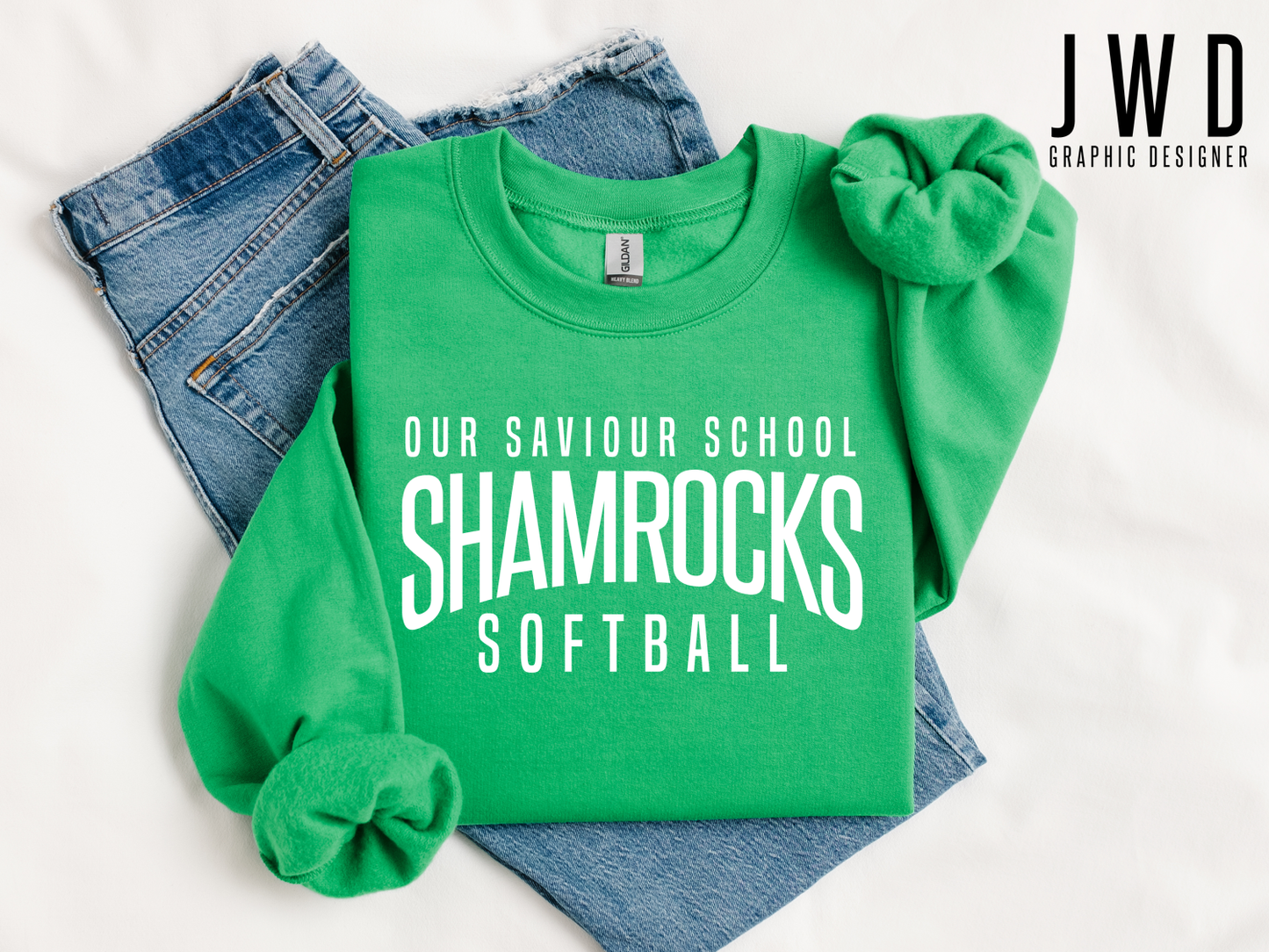 OSS SHAMROCKS SOFTBALL - GILDAN CREW SWEATSHIRT IRISH GREEN - ADULT SIZES ONLY