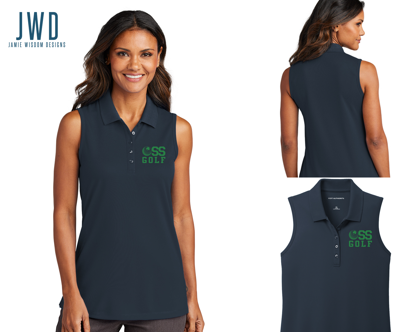 *OSS LADIES GOLF SLEEVELESS POLO - NAVY *GOLF UNIFORM*