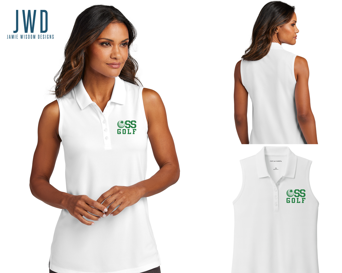 *OSS LADIES GOLF SLEEVELESS POLO - WHITE *GOLF UNIFORM*