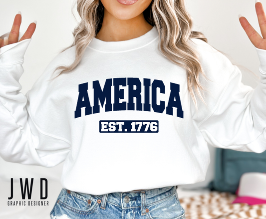 *America Est. 1776 Gildan Crew Sweatshirt - Youth + Adult Sizes