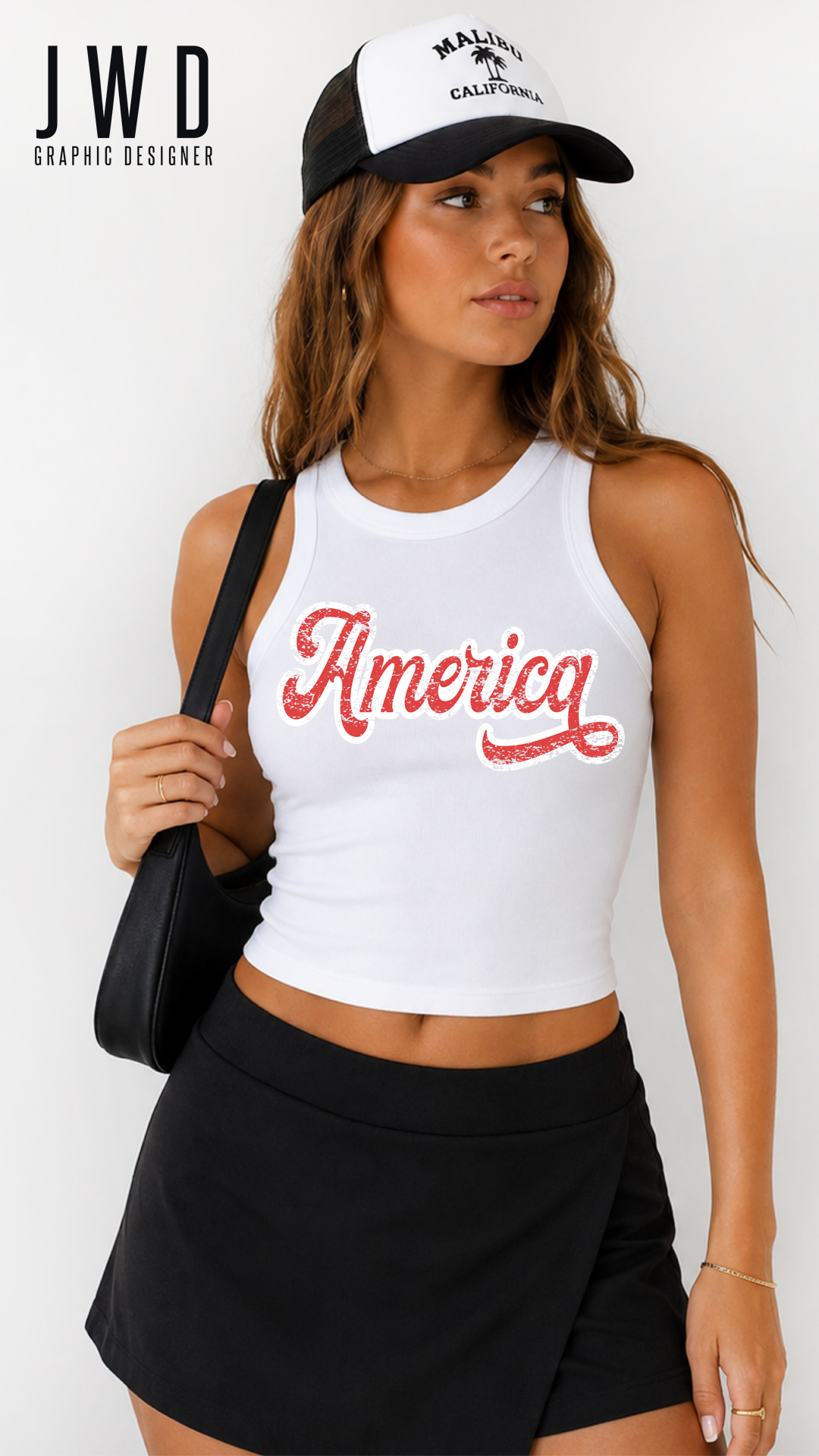 America WOMEN'S Bella Canvas Ribbed Racer Tank - WHITE