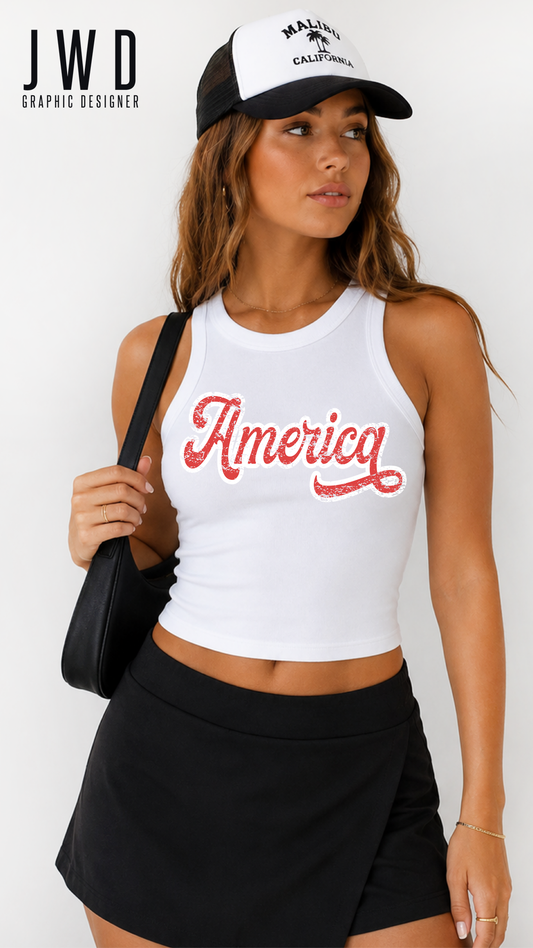 America WOMEN'S Bella Canvas Ribbed Racer Tank - WHITE