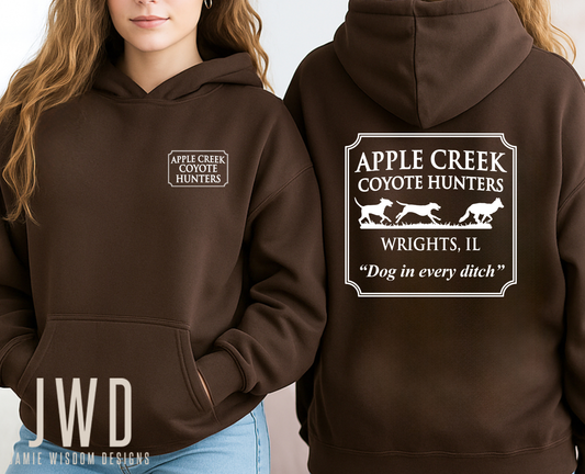 Apple Creek Coyote Hunters - Gildan Unisex Adult Hoodies - Dark Chocolate Color