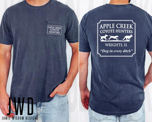 Apple Creek Coyote Hunters - Comfort Colors Unisex Adult Pocket T-Shirt - Denim Color