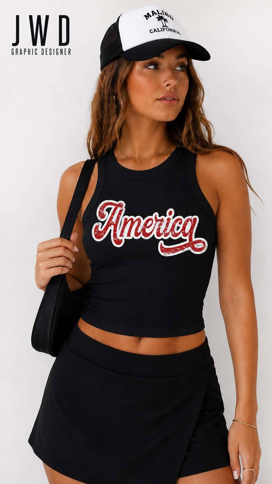 America WOMEN'S Bella Canvas Ribbed Racer Tank - BLACK