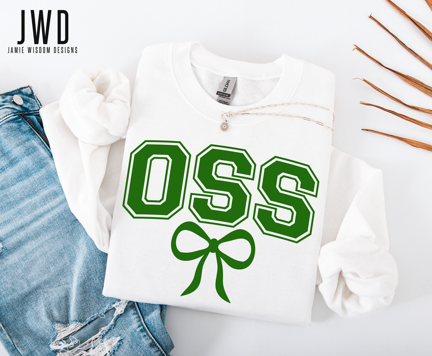 OSS Bow Gildan Youth + Adult Unisex Crew Sweatshirt - WHITE