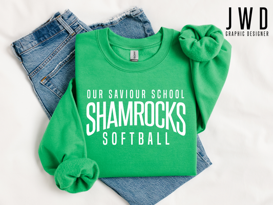 OSS SHAMROCKS SOFTBALL - GILDAN CREW SWEATSHIRT IRISH GREEN - ADULT SIZES ONLY