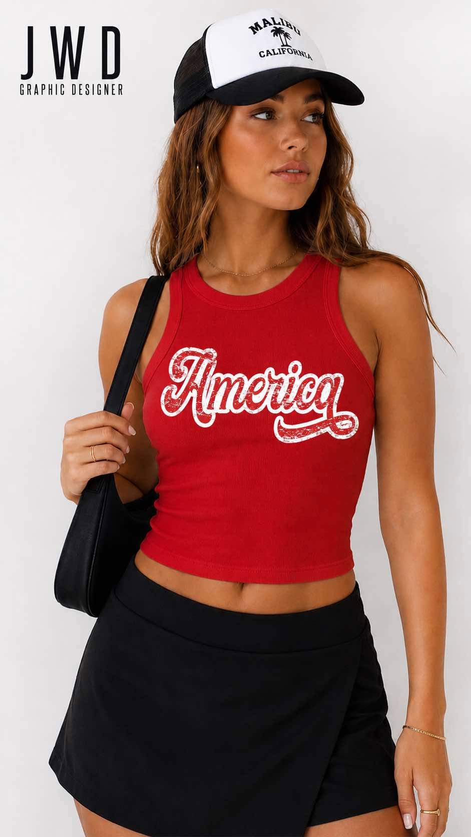 America WOMEN'S Bella Canvas Ribbed Racer Tank - RED