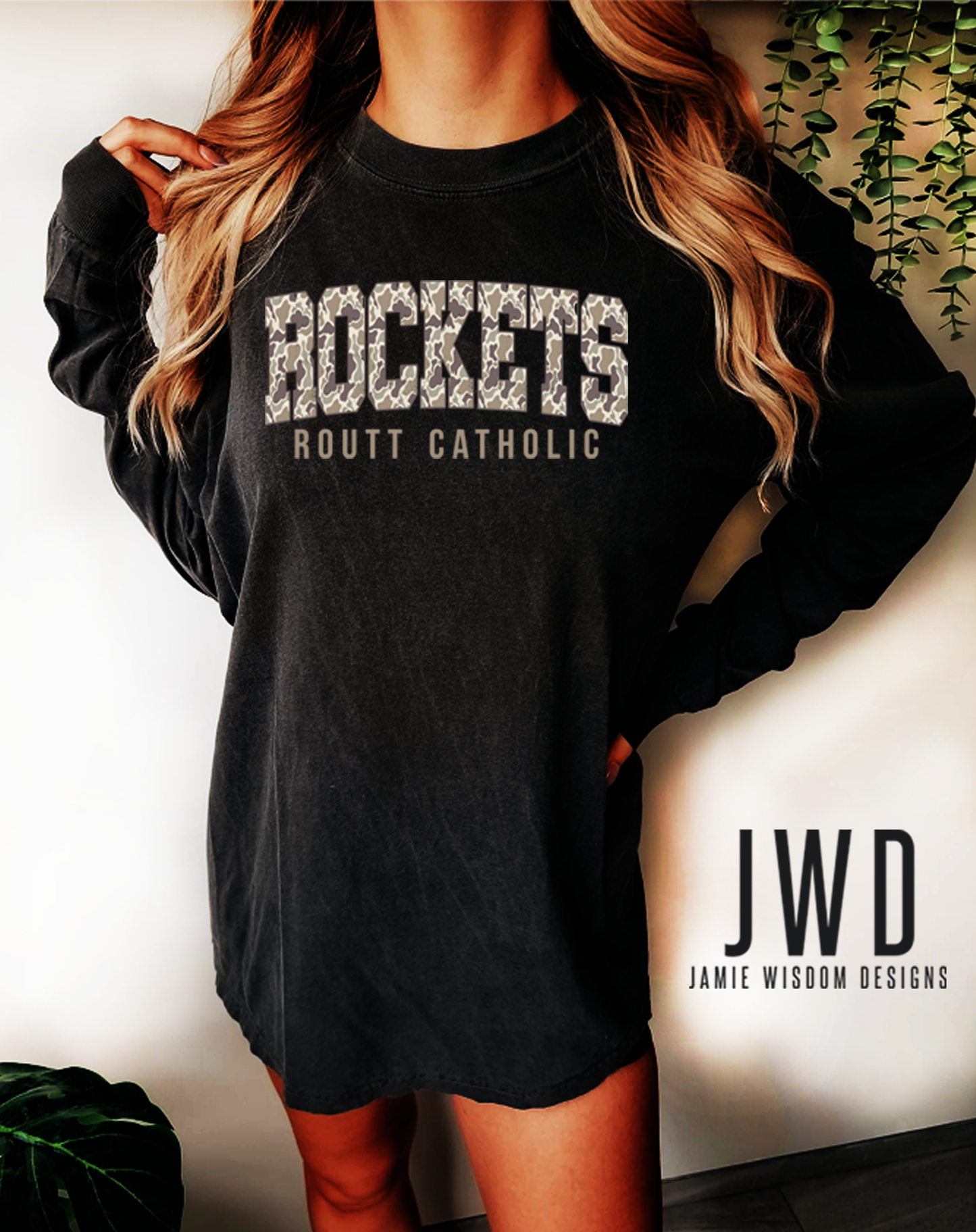 ROCKETS CAMO_YOUTH + ADULT UNISEX BLACK LONG SLEEVE TSHIRT