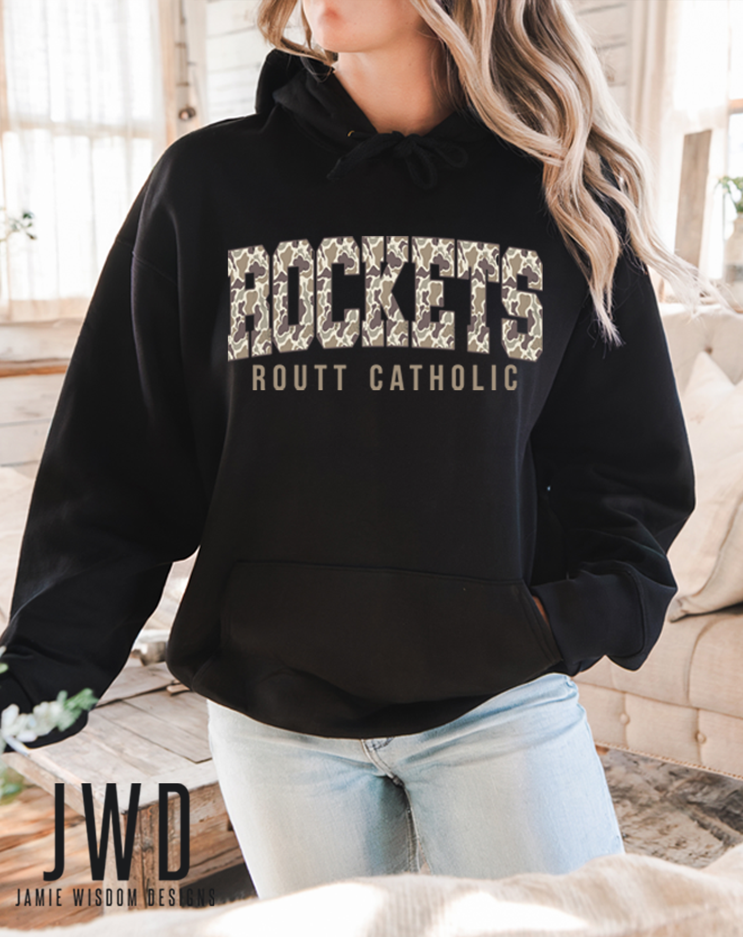ROCKETS CAMO_YOUTH + ADULT UNISEX BLACK HOODIE