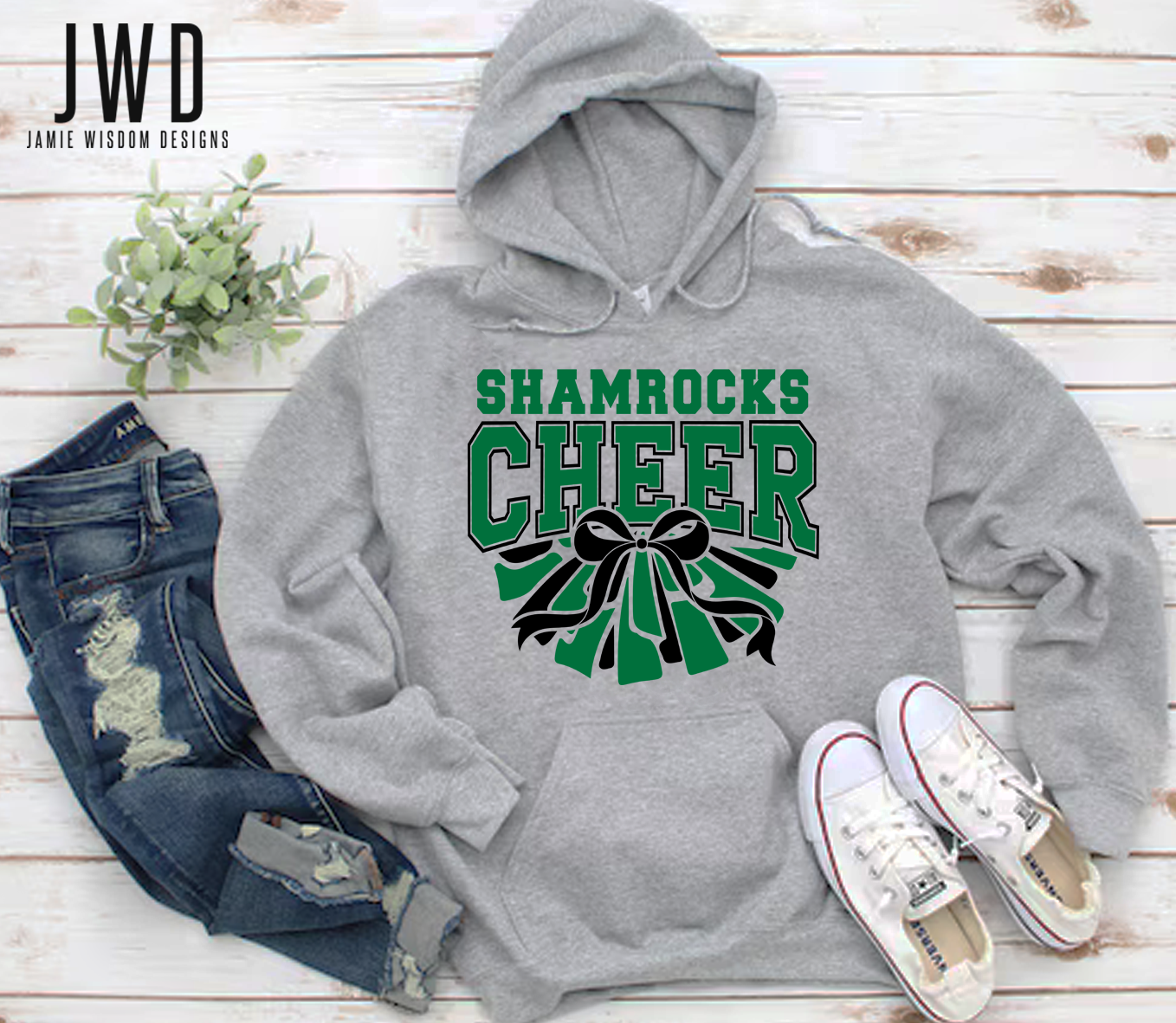 SHAMROCKS CHEER _ YOUTH + ADULT UNISEX GILDAN HOODIE - SPORT GREY COLOR