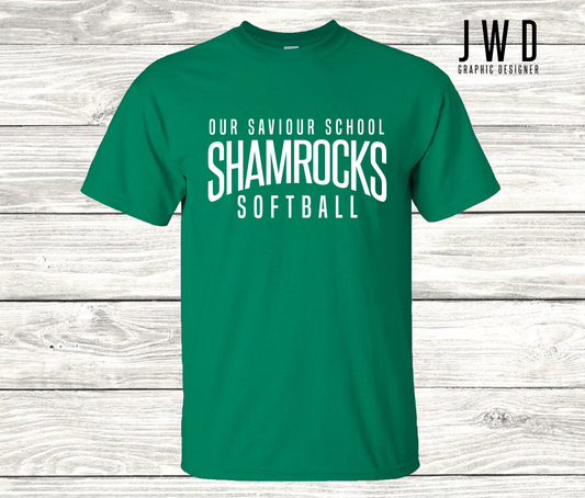 OSS SHAMROCKS SOFTBALL - GILDAN KELLY GREEN TEE - YOUTH + ADULT