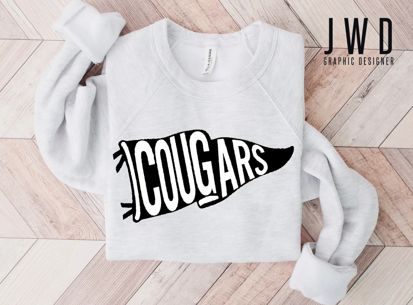 Cougars Pennant Crew Sweatshirt -Ash Grey Color of Crew