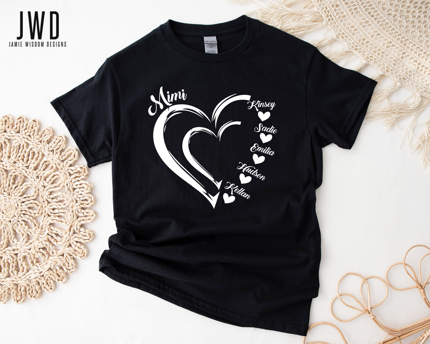 Customized Heart Short-Sleeve Gildan Adult Unisex T-Shirt * Order Personalize with names in the "Special Instructions" box before checkout* A proof will be emailed to you for approval.